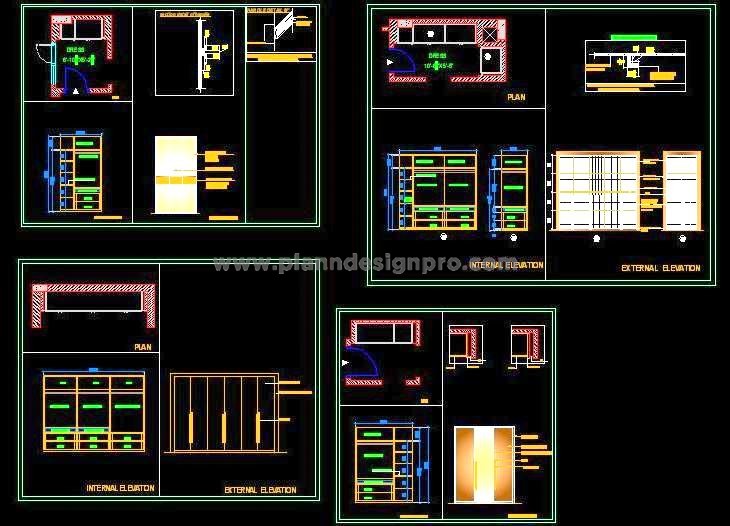 Four Unique Wardrobe Designs in AutoCAD DWG Format